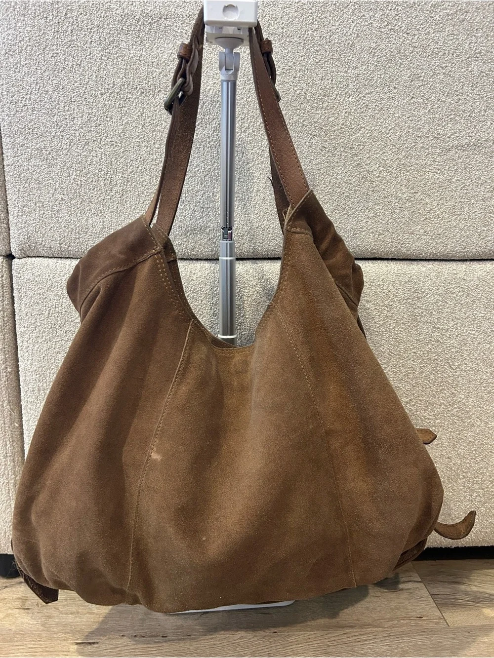 BDG Brown Suede Hobo Bag with Tassel Zips